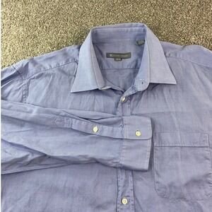 Hickey Freeman Mens 18 34/35 Blue Button Down Long Sleeve Shirt Office Formal